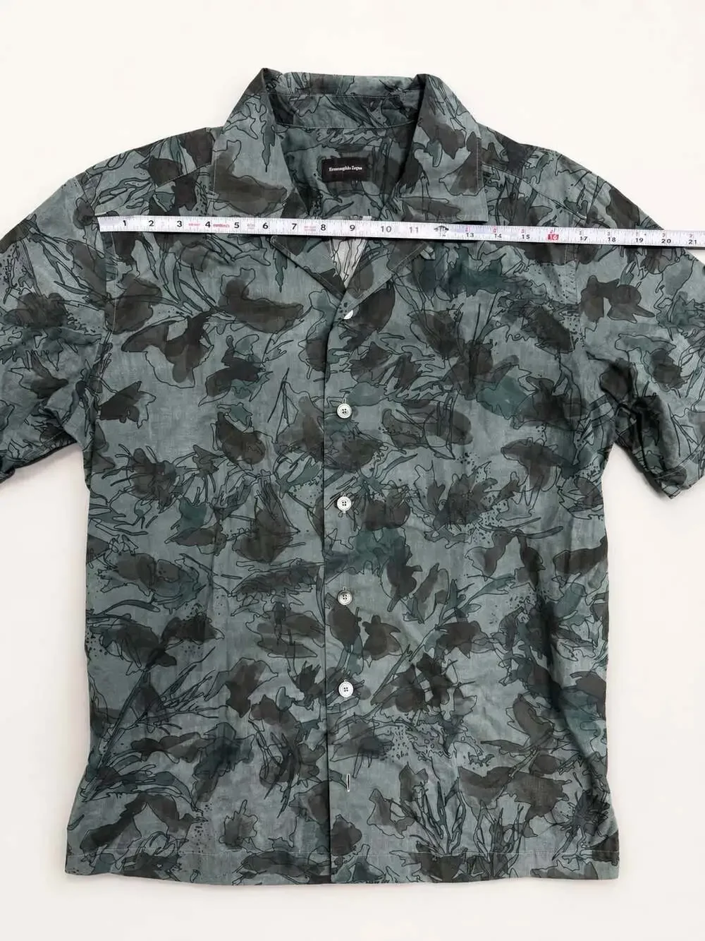 Ermenegildo Zegna Green Abstract Floral Print Short Sleeve Resort Shirt